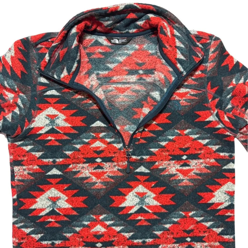 The North Face Men's Half Zip Aztec Orange Red and Blue Print Size Medium